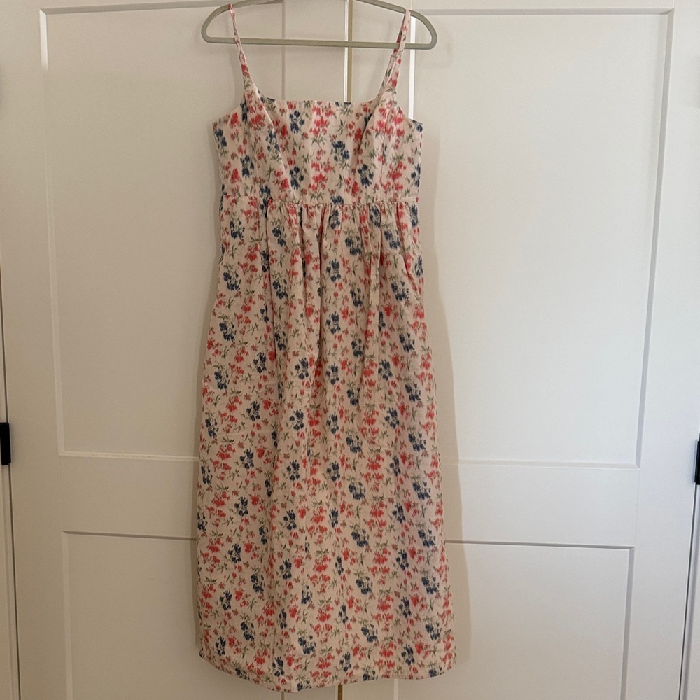 Rebecca Taylor Cream Midi Dress with Pink and Blue Floral Print